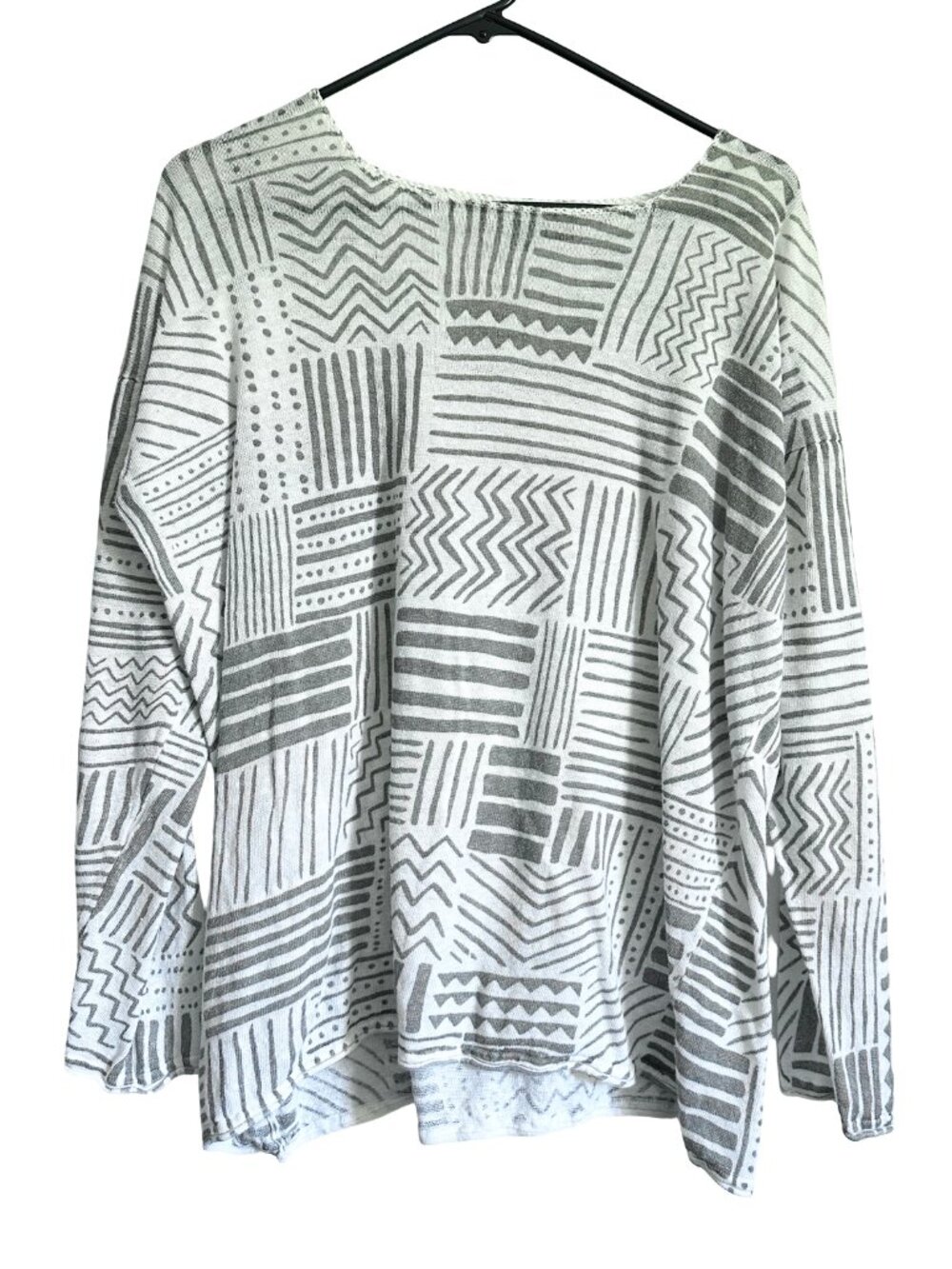Gudrun Sjoden Lightweight Linen Sweater Geometric Print Lagenlook Summer Boxy L